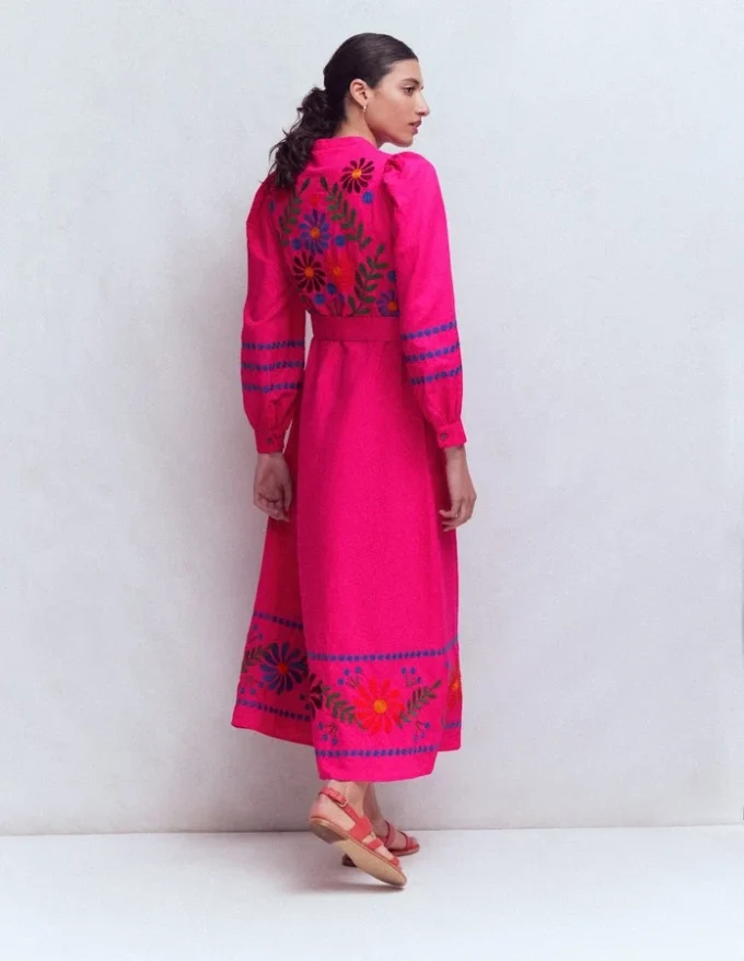 Ava Linen Blend Midi Dress Multi Embroidery Ava Linen Blend Midi Dress Multi Embroidery