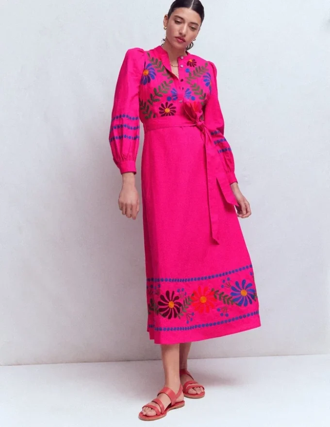 Ava Linen Blend Midi Dress Multi Embroidery Ava Linen Blend Midi Dress Multi Embroidery