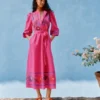 Ava Linen Blend Midi Dress Multi Embroidery Ava Linen Blend Midi Dress Multi Embroidery