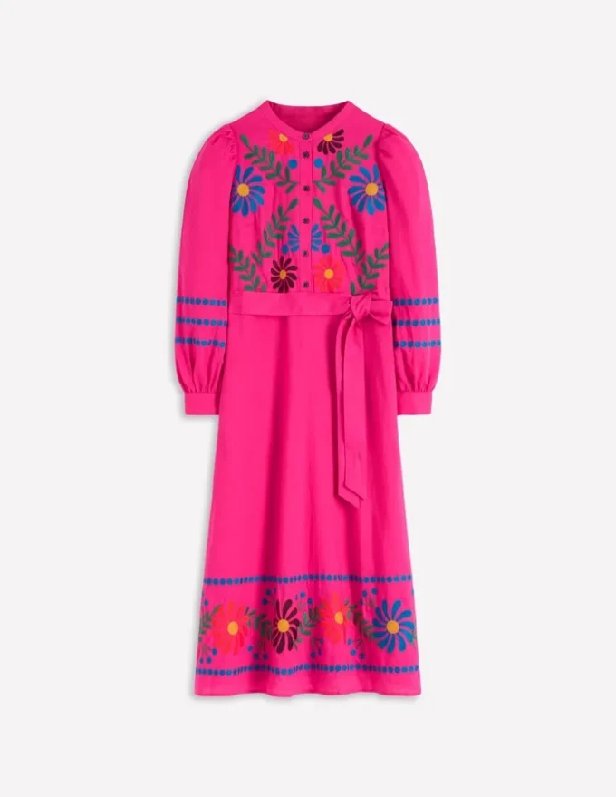 Ava Linen Blend Midi Dress Multi Embroidery Ava Linen Blend Midi Dress Multi Embroidery