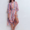 Ava Linen Blend Midi Dress Pink, Green, Purple Multi Ava Linen Blend Midi Dress Pink, Green, Purple Multi