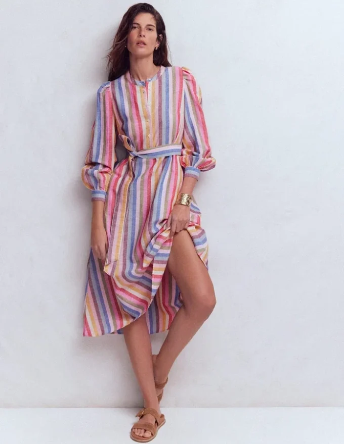 Ava Linen Blend Midi Dress Pink, Green, Purple Multi Ava Linen Blend Midi Dress Pink, Green, Purple Multi