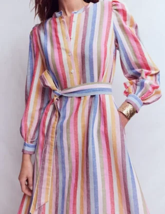 Ava Linen Blend Midi Dress Pink, Green, Purple Multi