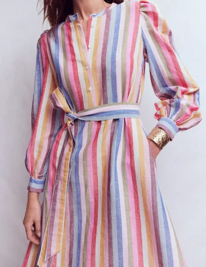Ava Linen Blend Midi Dress Pink, Green, Purple Multi Ava Linen Blend Midi Dress Pink, Green, Purple Multi