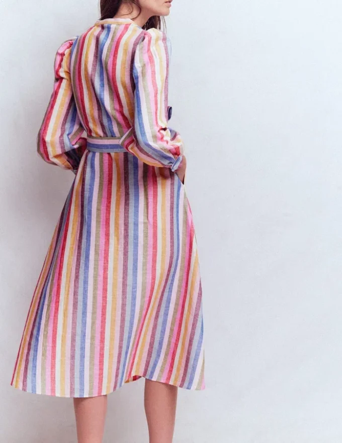 Ava Linen Blend Midi Dress Pink, Green, Purple Multi Ava Linen Blend Midi Dress Pink, Green, Purple Multi