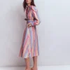 Ava Linen Blend Midi Dress Pink, Green, Purple Multi Ava Linen Blend Midi Dress Pink, Green, Purple Multi