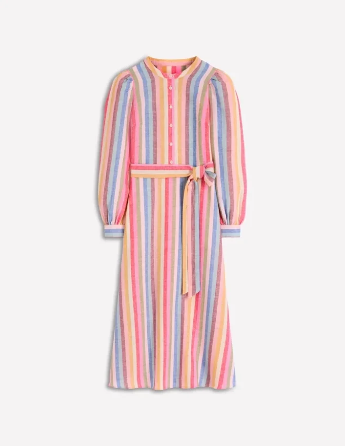Ava Linen Blend Midi Dress Pink, Green, Purple Multi Ava Linen Blend Midi Dress Pink, Green, Purple Multi