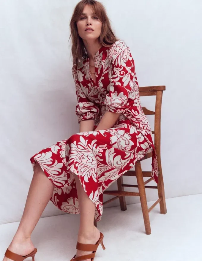 Ava Linen Blend Midi Dress Salsa, Botanical Flourish Ava Linen Blend Midi Dress Salsa, Botanical Flourish