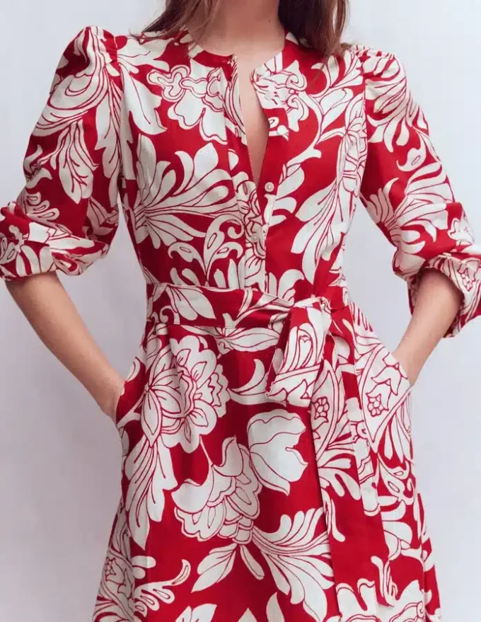 Ava Linen Blend Midi Dress Salsa, Botanical Flourish Ava Linen Blend Midi Dress Salsa, Botanical Flourish