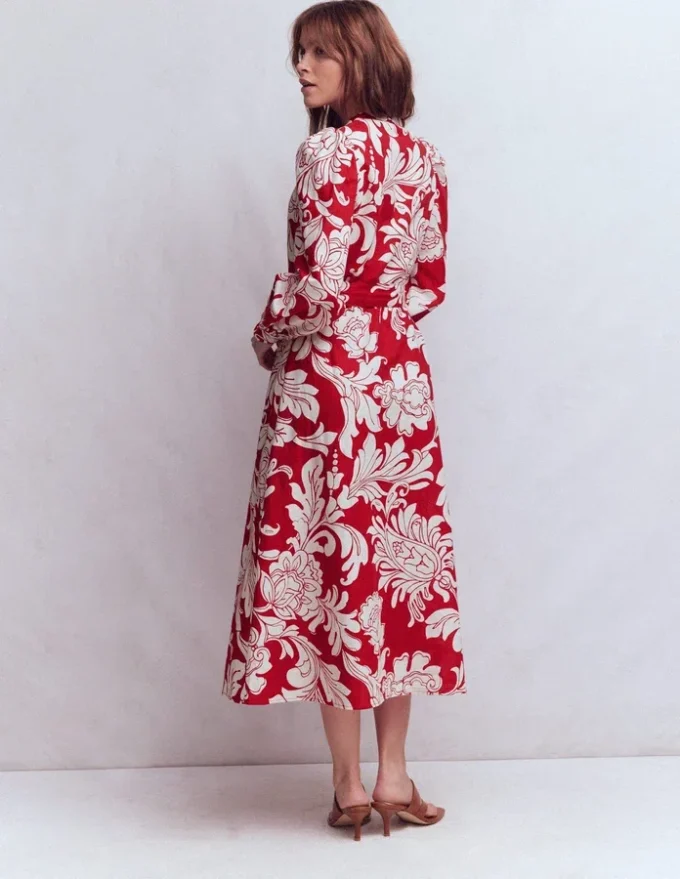Ava Linen Blend Midi Dress Salsa, Botanical Flourish Ava Linen Blend Midi Dress Salsa, Botanical Flourish