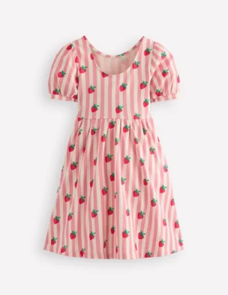 Ballerina Jersey Dress Almond Pink Strawberry Stripe
