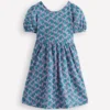 Ballerina Jersey Dress Kingfisher Blue Floral Vine