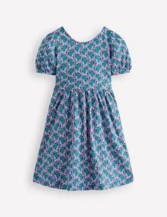 Ballerina Jersey Dress Kingfisher Blue Floral Vine