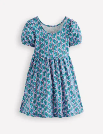 Ballerina Jersey Dress Kingfisher Blue Floral Vine