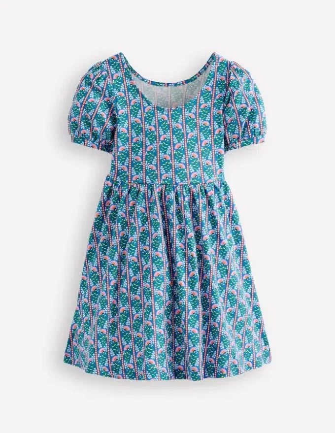 Ballerina Jersey Dress Kingfisher Blue Floral Vine