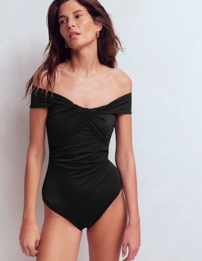 Bardot Wrap Swimsuit Black Bardot Wrap Swimsuit Black