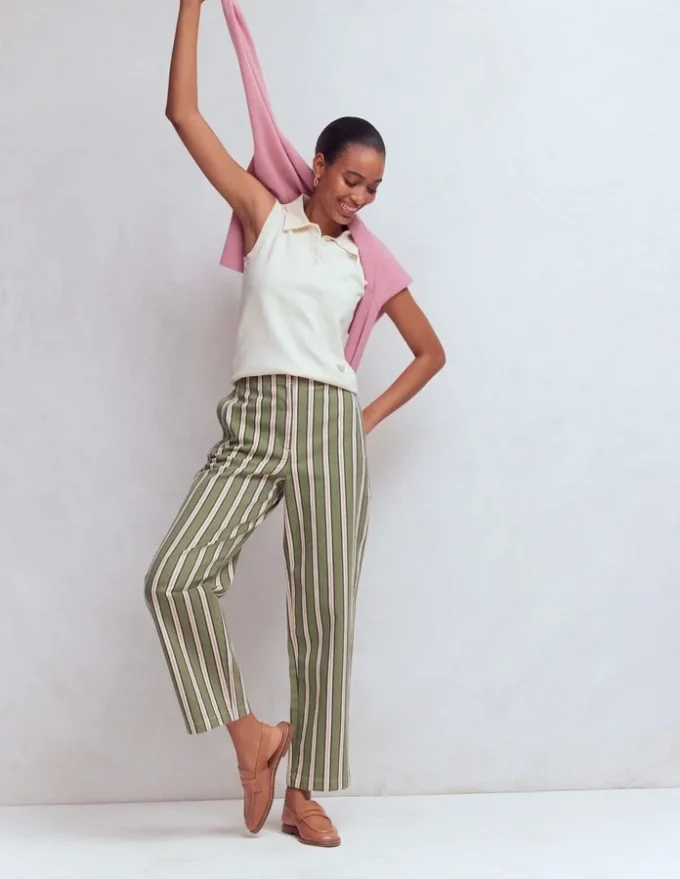 Barrel Leg Chino Pants Green, Navy, Pink Stripe Barrel Leg Chino Pants Green, Navy, Pink Stripe