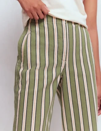 Barrel Leg Chino Pants Green, Navy, Pink Stripe
