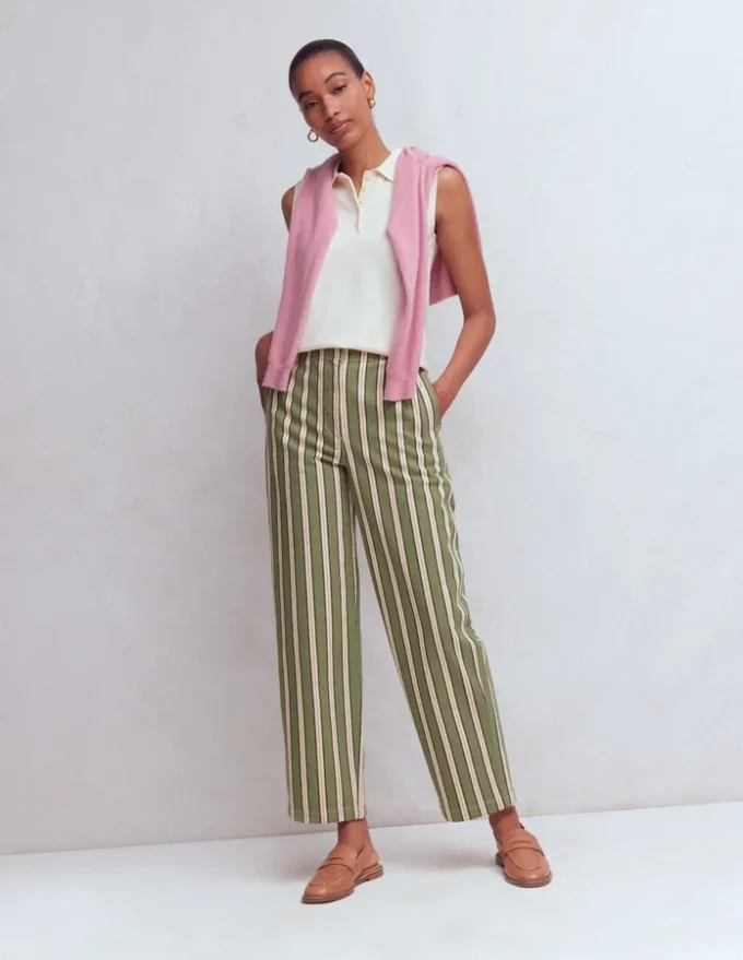 Barrel Leg Chino Pants Green, Navy, Pink Stripe Barrel Leg Chino Pants Green, Navy, Pink Stripe