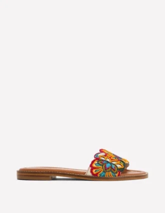 Beaded Flower Flat Sandal Floral Multi Embroidery