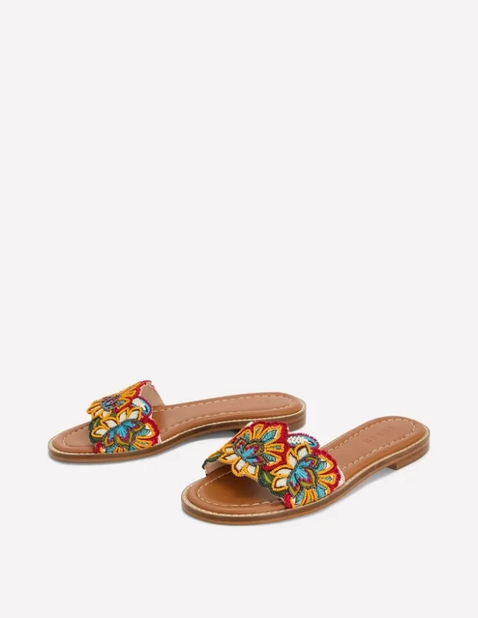 Beaded Flower Flat Sandal Floral Multi Embroidery Beaded Flower Flat Sandal Floral Multi Embroidery