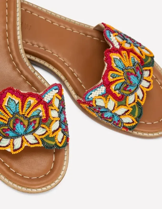 Beaded Flower Flat Sandal Floral Multi Embroidery Beaded Flower Flat Sandal Floral Multi Embroidery