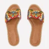 Beaded Flower Flat Sandal Floral Multi Embroidery Beaded Flower Flat Sandal Floral Multi Embroidery