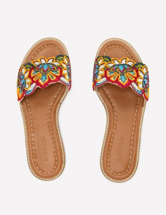 Beaded Flower Flat Sandal Floral Multi Embroidery Beaded Flower Flat Sandal Floral Multi Embroidery