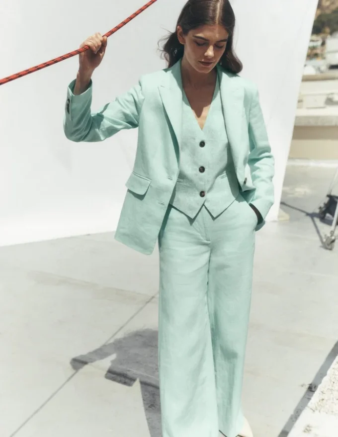 V-neck Linen Waistcoat Spearmint