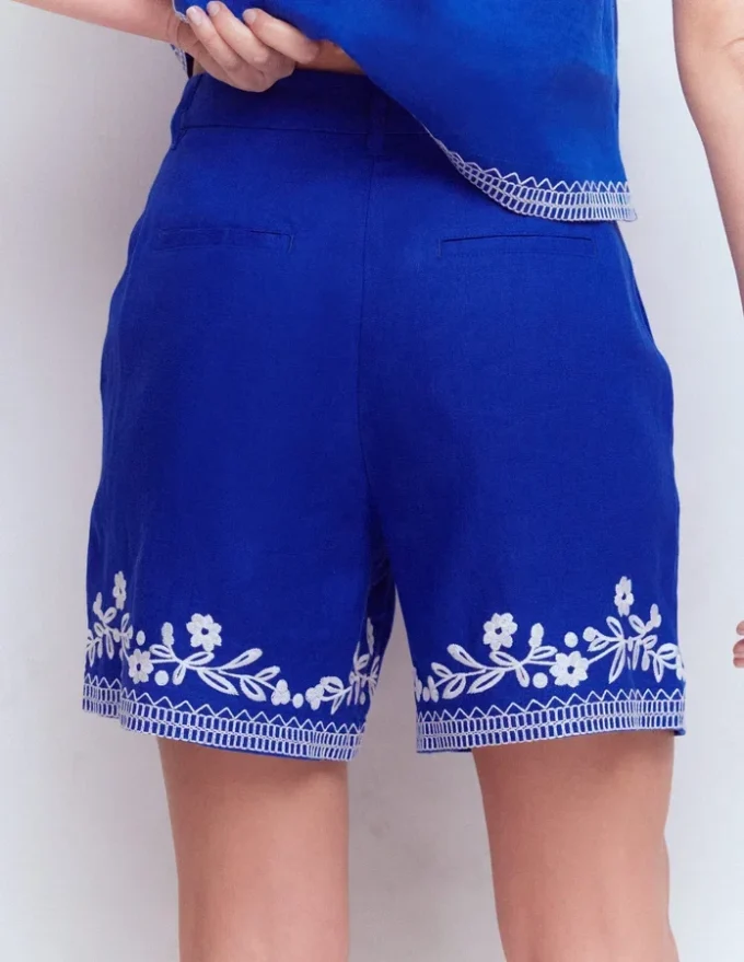 Belgravia Linen Shorts Bright Blue Embroidery Belgravia Linen Shorts Bright Blue Embroidery