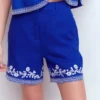 Belgravia Linen Shorts Bright Blue Embroidery Belgravia Linen Shorts Bright Blue Embroidery