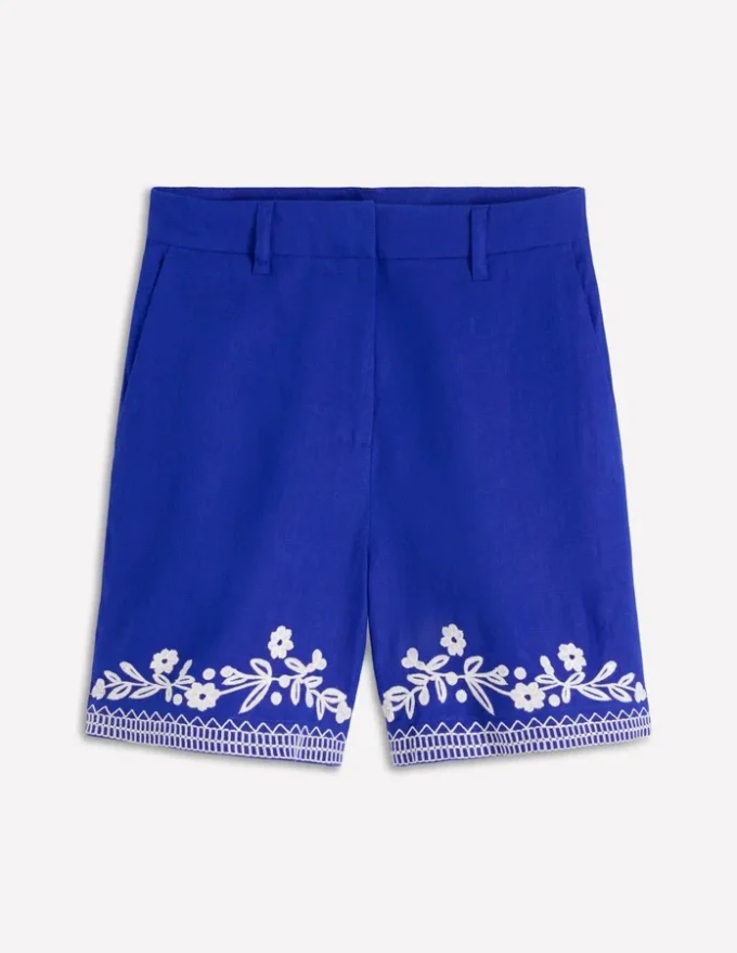 Belgravia Linen Shorts Bright Blue Embroidery Belgravia Linen Shorts Bright Blue Embroidery