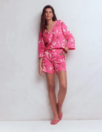 Belgravia Linen Shorts Pink, Daisy Blossom