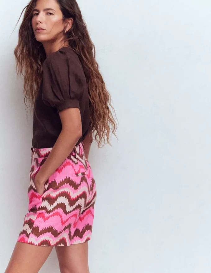 Belgravia Linen Shorts Pink, Zig Zag Wave Belgravia Linen Shorts Pink, Zig Zag Wave