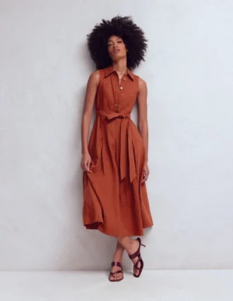 Belinda Linen Shirt Dress Burnt Orange