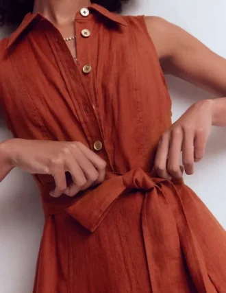 Belinda Linen Shirt Dress Burnt Orange
