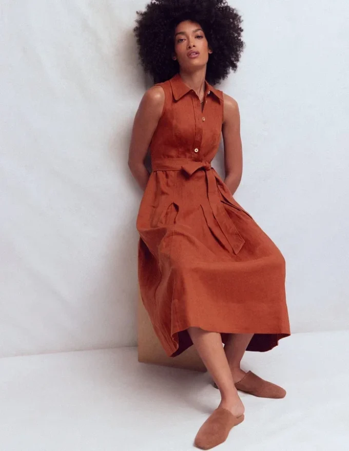 Belinda Linen Shirt Dress Burnt Orange Belinda Linen Shirt Dress Burnt Orange