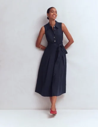Belinda Linen Shirt Dress Navy