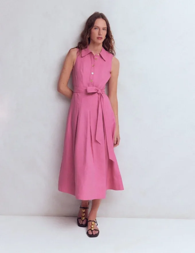 Belinda Linen Shirt Dress Pink Parfait Belinda Linen Shirt Dress Pink Parfait