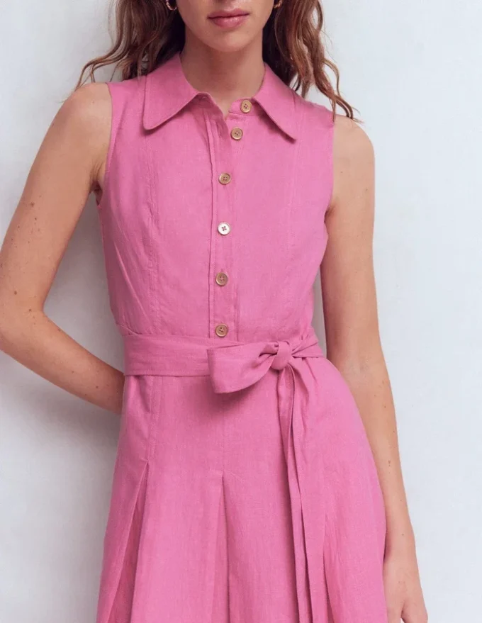 Belinda Linen Shirt Dress Pink Parfait Belinda Linen Shirt Dress Pink Parfait