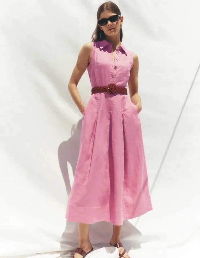 Belinda Linen Shirt Dress Pink Parfait Belinda Linen Shirt Dress Pink Parfait