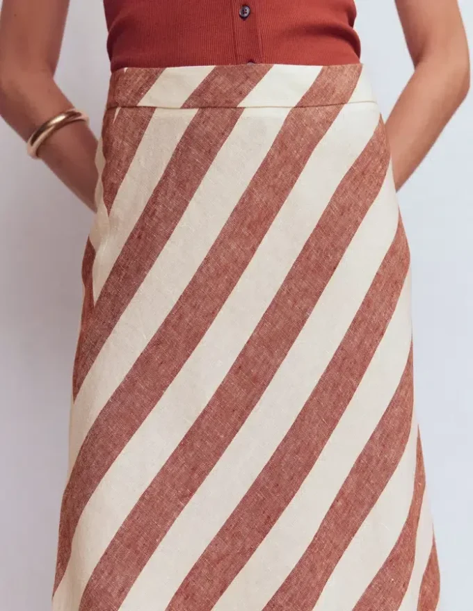 Bias Cut Linen Slip Skirt Brown Diagonal Stripe Bias Cut Linen Slip Skirt Brown Diagonal Stripe