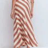 Bias Cut Linen Slip Skirt Brown Diagonal Stripe Bias Cut Linen Slip Skirt Brown Diagonal Stripe