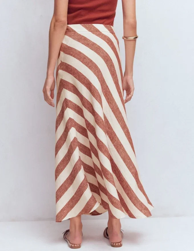 Bias Cut Linen Slip Skirt Brown Diagonal Stripe Bias Cut Linen Slip Skirt Brown Diagonal Stripe