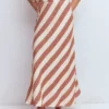 Bias Cut Linen Slip Skirt Brown Diagonal Stripe Bias Cut Linen Slip Skirt Brown Diagonal Stripe