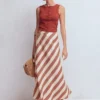 Bias Cut Linen Slip Skirt Brown Diagonal Stripe Bias Cut Linen Slip Skirt Brown Diagonal Stripe