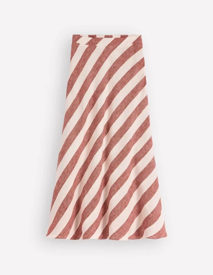 Bias Cut Linen Slip Skirt Brown Diagonal Stripe Bias Cut Linen Slip Skirt Brown Diagonal Stripe