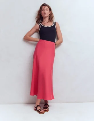 Bias Cut Linen Slip Skirt Cherry Blush