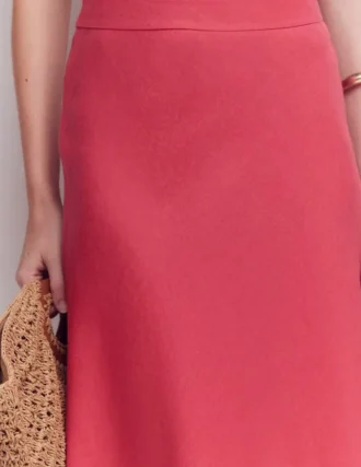 Bias Cut Linen Slip Skirt Cherry Blush