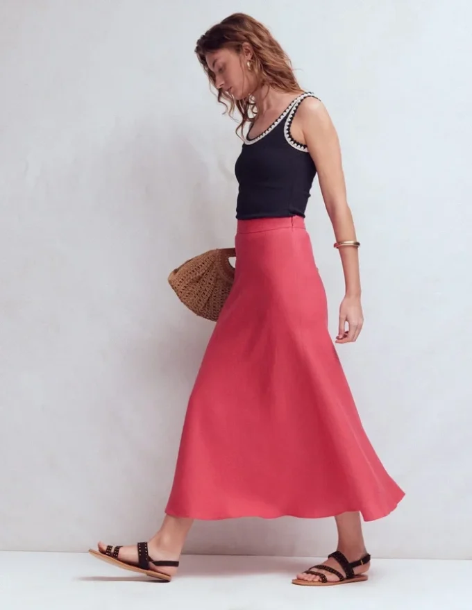 Bias Cut Linen Slip Skirt Cherry Blush Bias Cut Linen Slip Skirt Cherry Blush
